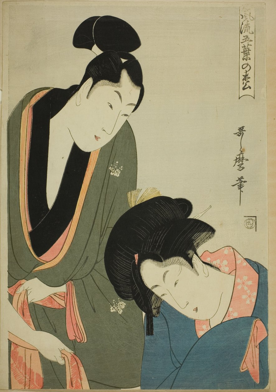 Lovers Parting in the Morning, fra serien "Elegant Five-needled Pine (Furyu goyo no matsu)" av Kitagawa Utamaro