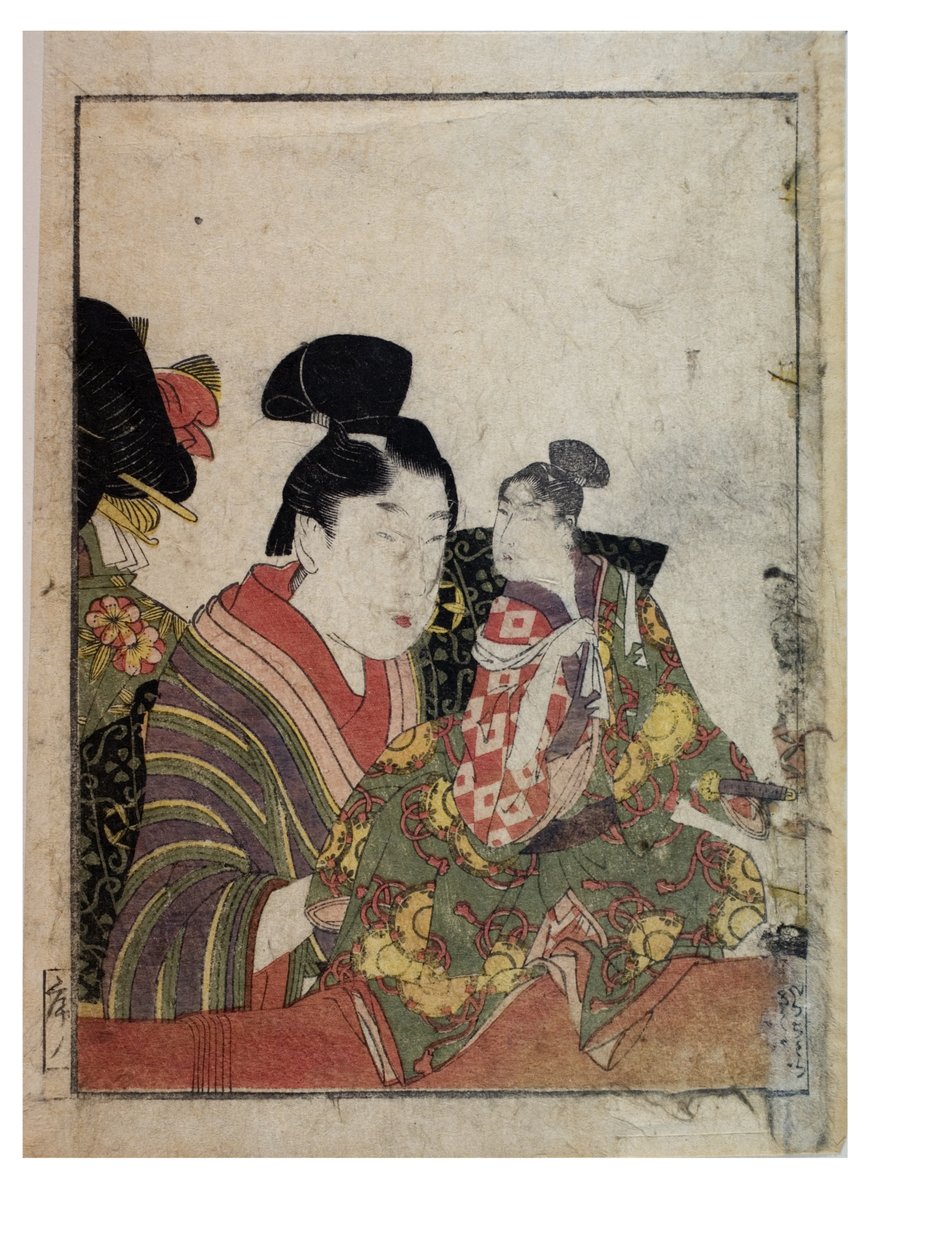 Marionettscener med mannlige og kvinnelige manipulatorer, ca. 1758-1806 (treblokktrykk på papir) av Kitagawa Utamaro