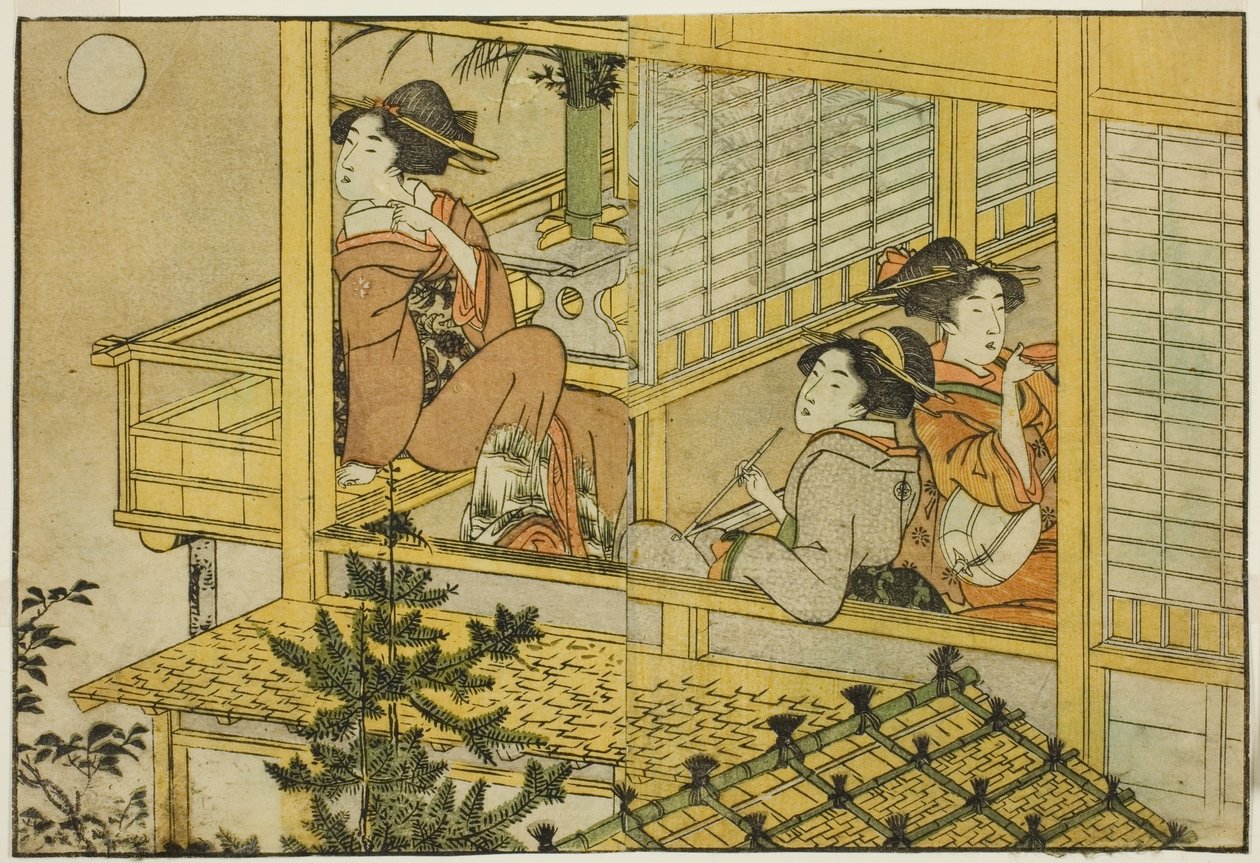 Moon-Viewing Party, fra den illustrerte boken "Picture Book: Flowers of the Four Seasons (Ehon shiki no hana)," vol. 2 av Kitagawa Utamaro