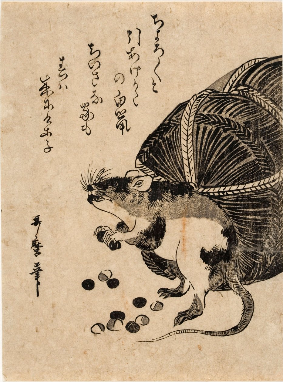 Mus med en sekk ris av Kitagawa Utamaro