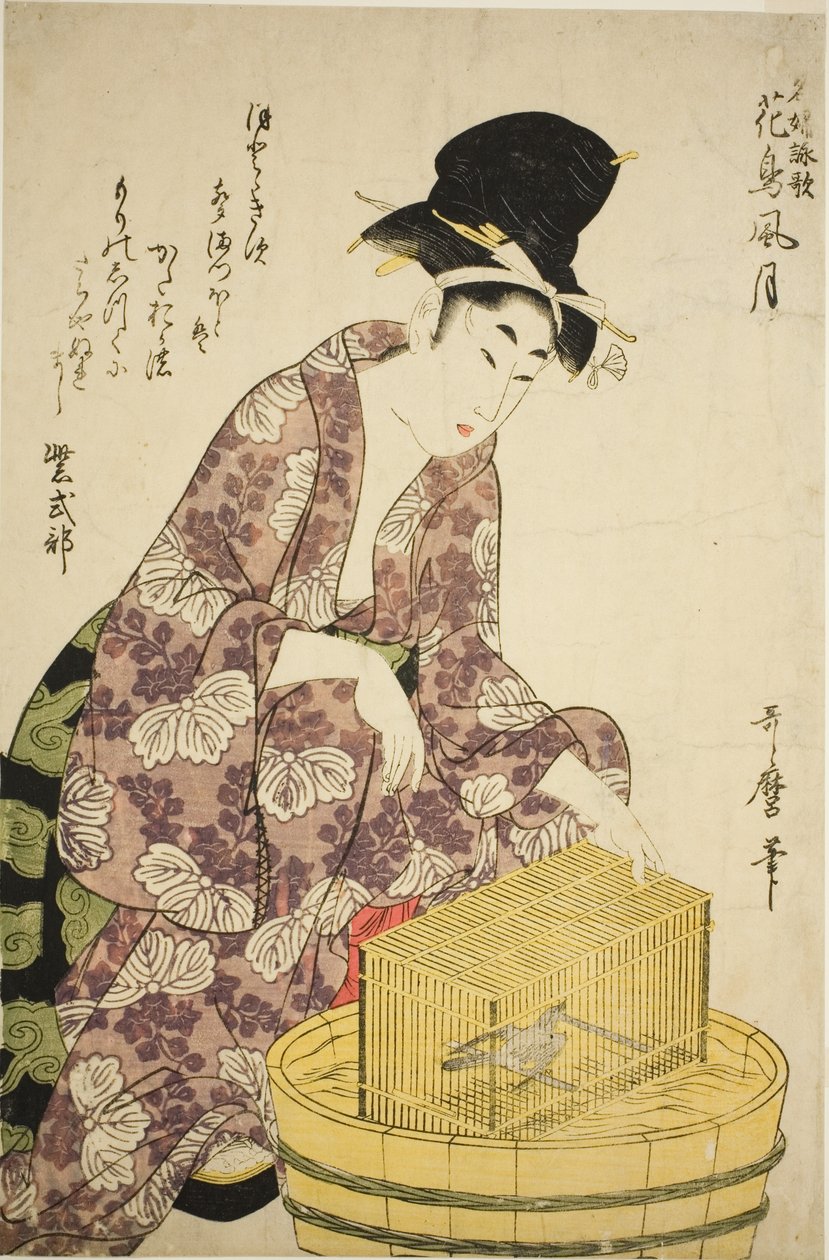 Murasaki Shikibu: Bird, fra serien "Famous Women and Their Poems on Flowers, Birds, Wind, and Moon (Meifu eika kacho fugetsu)" av Kitagawa Utamaro