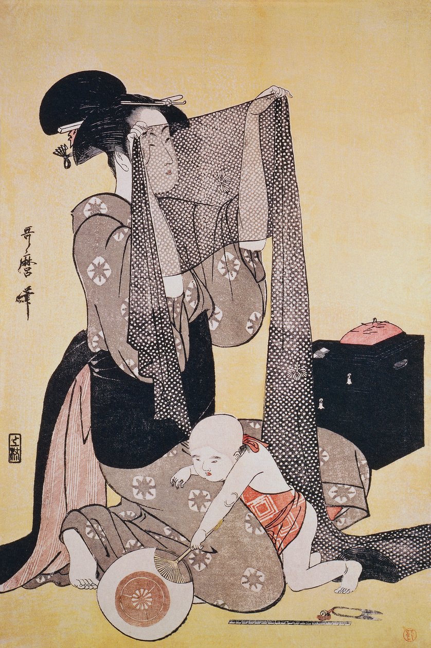 Håndarbeid, ca 1794, av Kitagawa Utamaro (1753-1806), tresnitt, Japan, Edo-perioden av Kitagawa Utamaro