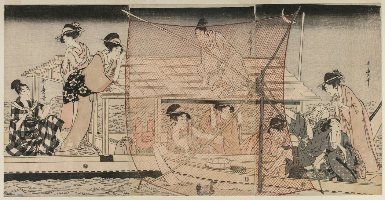 Garnfiske om natten på Sumida-elven, ca. 1800. av Kitagawa Utamaro