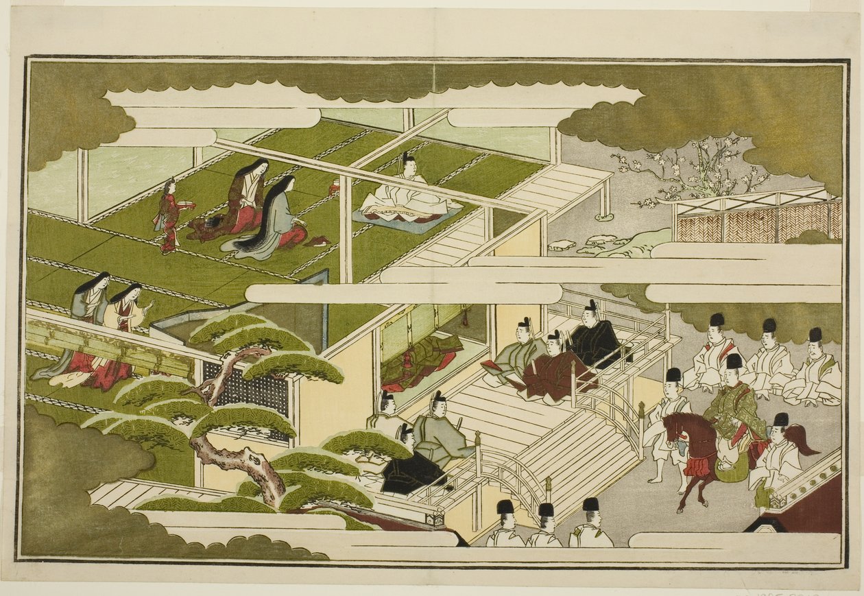 New Year at Court, fra den illustrerte, men antologien "The Young God Nests (Home Nests)" av Kitagawa Utamaro
