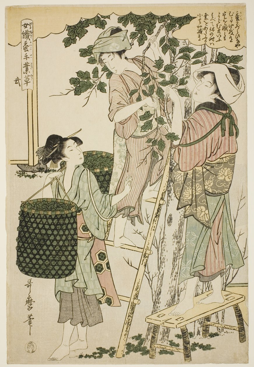nr. 2 (ni), fra serien "Women Engaged in the Sericulture Industry (Joshoku kaiko tewaza-gusa)" av Kitagawa Utamaro