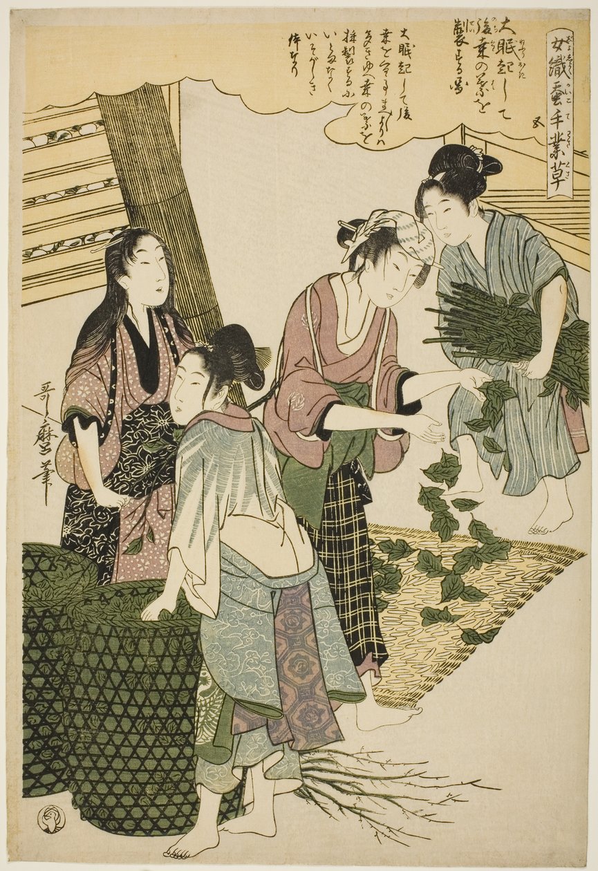 nr. 5 (go), fra serien "Women Engaged in the Sericulture Industry (Joshoku kaiko tewaza-gusa)" av Kitagawa Utamaro