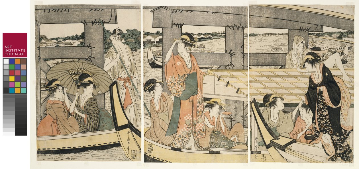 På toppen og under Ryogoku-broen av Kitagawa Utamaro