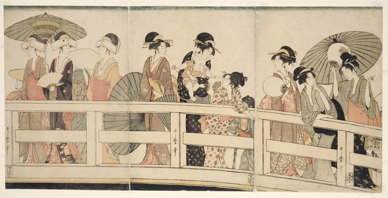 På toppen og under Ryogoku-broen av Kitagawa Utamaro