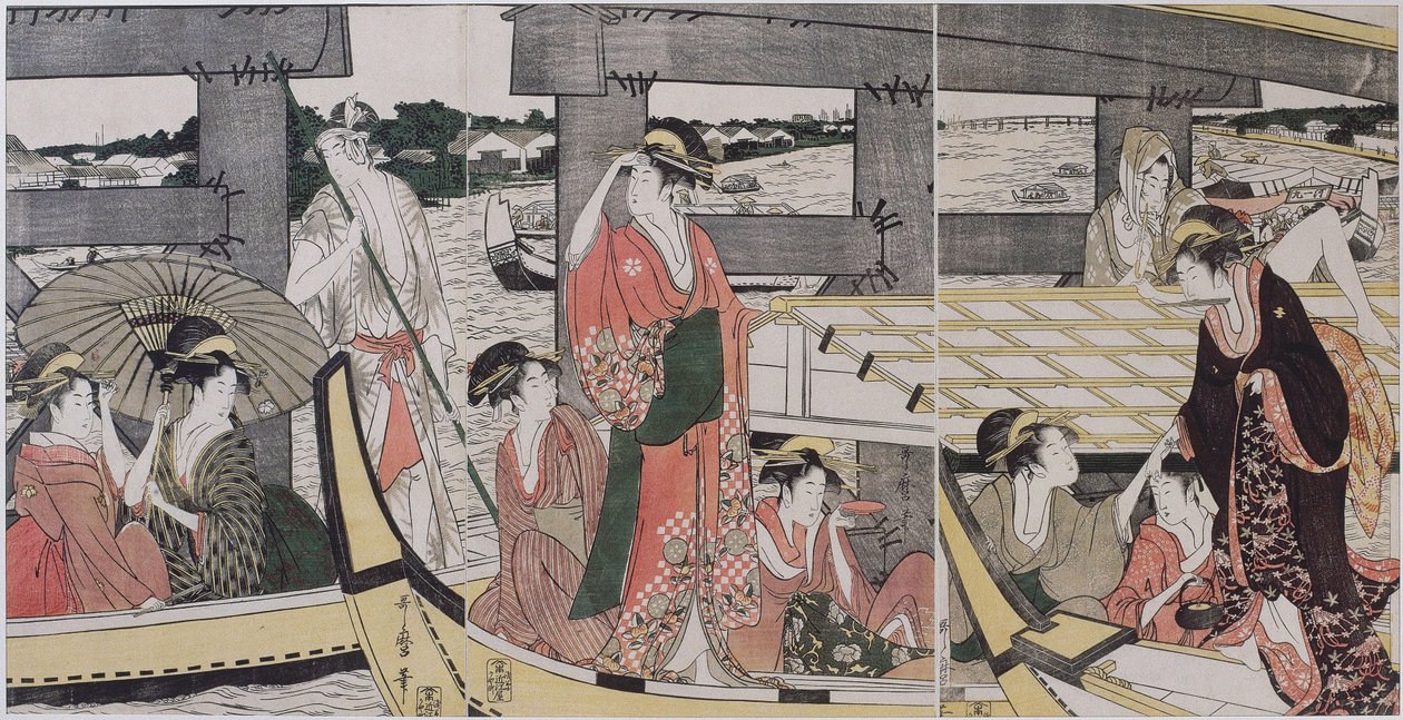 På toppen og under Ryogoku-broen, ca. 1796 av Kitagawa Utamaro