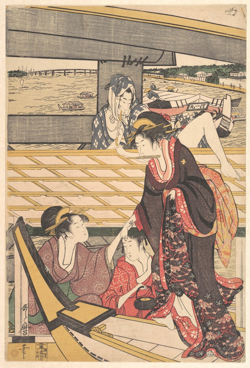 Fornøyelsesselskaper i båter på Sumida-elven under Ryōgoku-broen av Kitagawa Utamaro