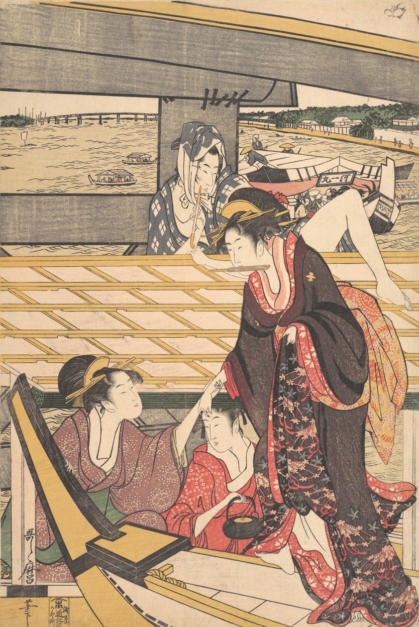 Lystfester i båter på Sumida-elven under Ryogoku-broen, ca. 1796. av Kitagawa Utamaro