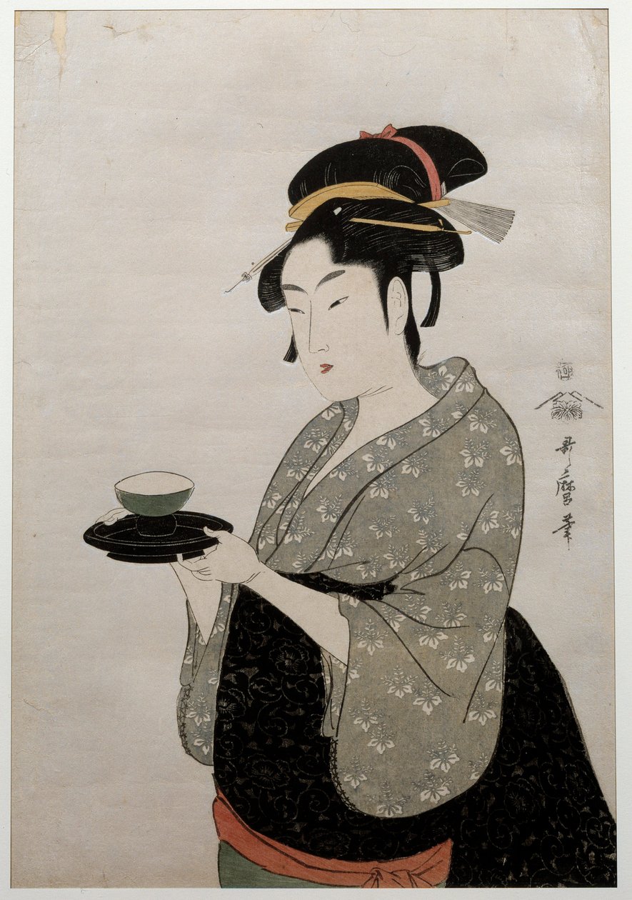 Portrett av Mother Wire. Portrett av en kvinne. Japansk trykk av Utamaro Kitagawa (1753 - 1806) Ukiyo-E-stil, ca. 1793. Paris, Guimet-museet av Kitagawa Utamaro