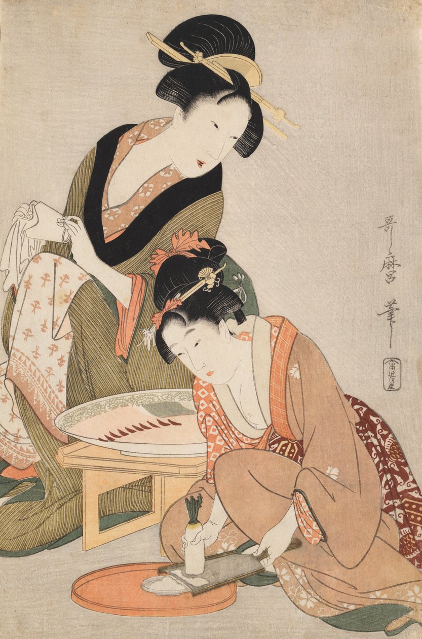 Tilberedning av rå fisk av Kitagawa Utamaro