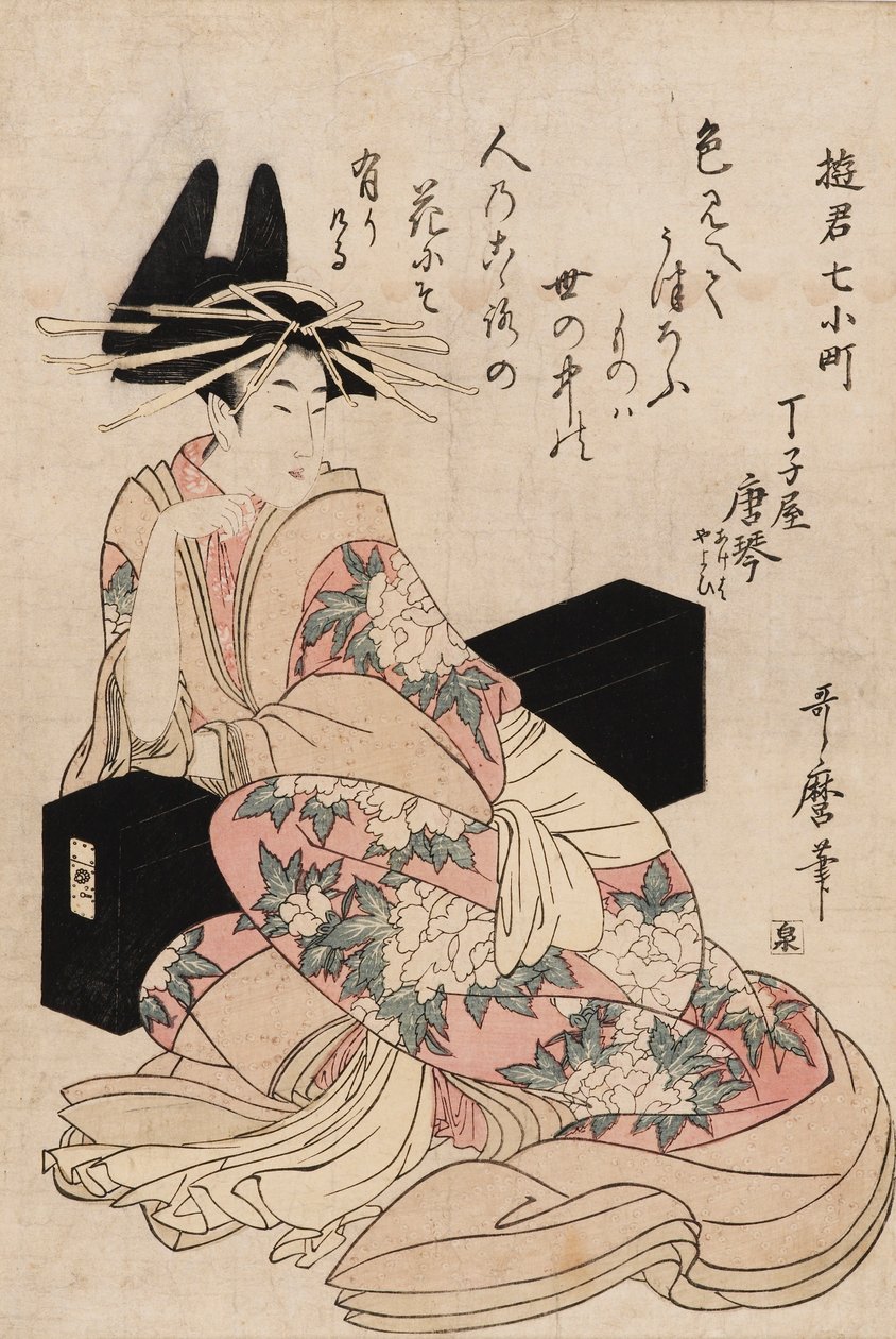 Trykk - Kurtisanen Chojiya Karakoto, 1700-tallet av Kitagawa Utamaro