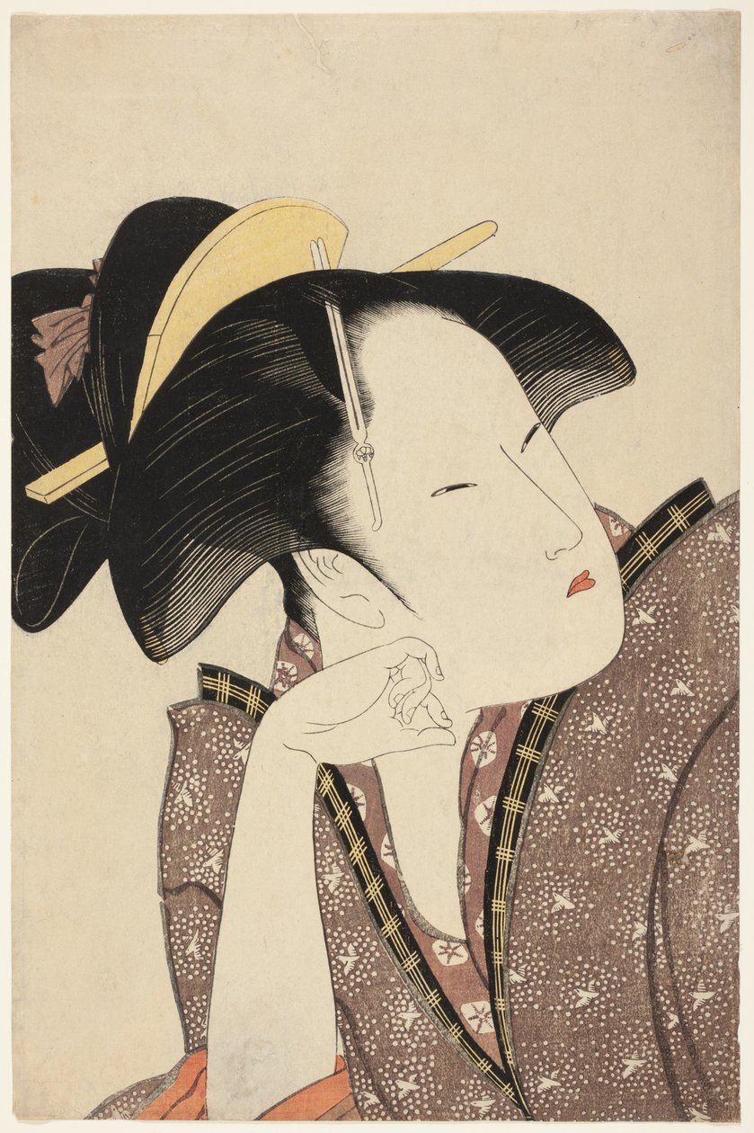 Reflekterende kjærlighet, fra serien "Anthology of Poems: The Love Section (Kasen koi no bu) (Mono-omou koi)" av Kitagawa Utamaro