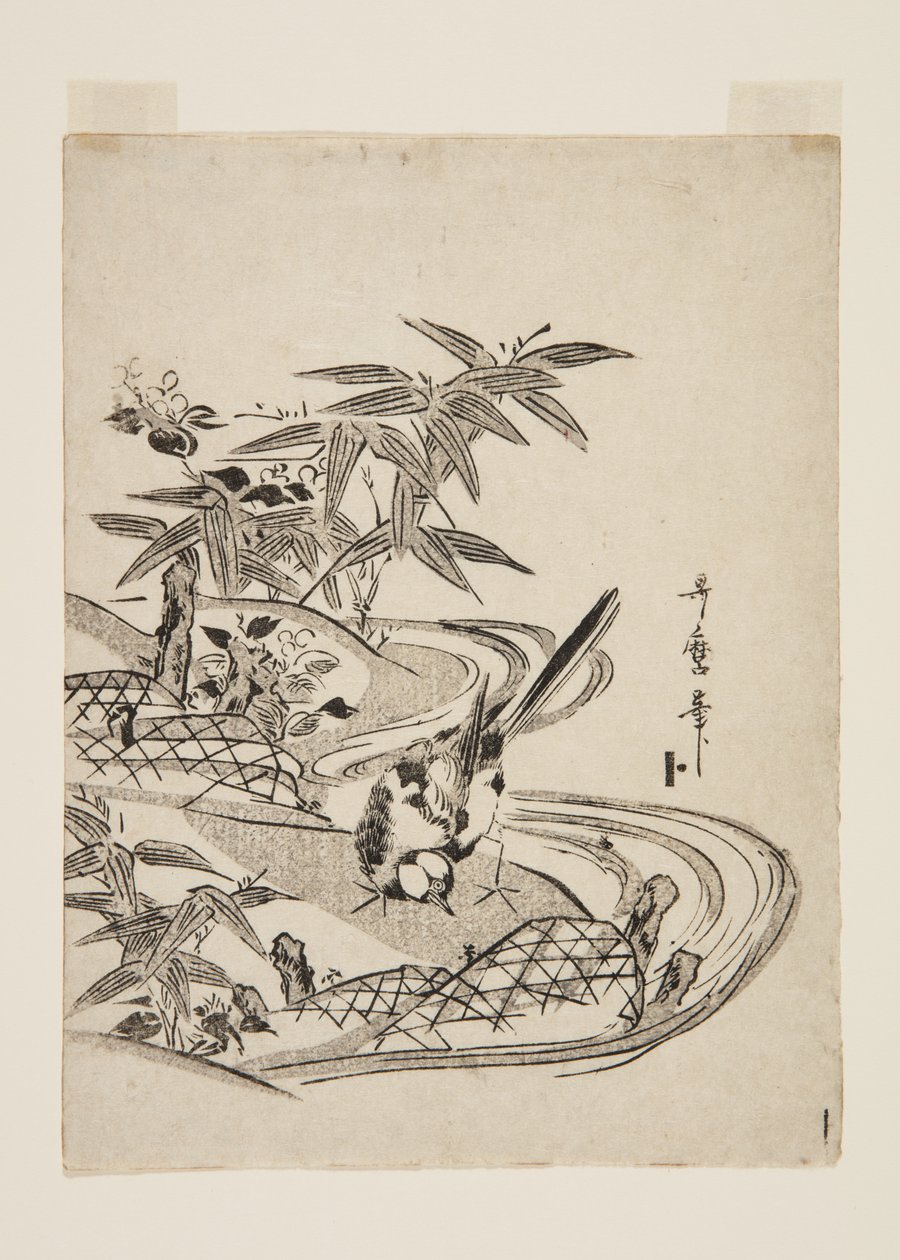 Sparrow (farget treblokktrykk) av Kitagawa Utamaro