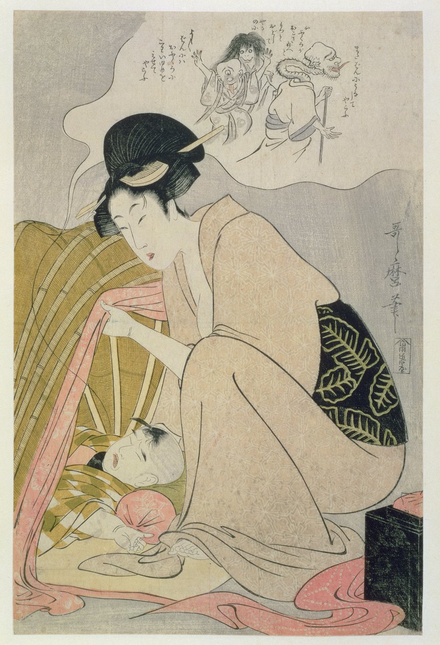 TH Riches 1913. Barn som har et mareritt, ca. 1801 (treblokktrykk) av Kitagawa Utamaro