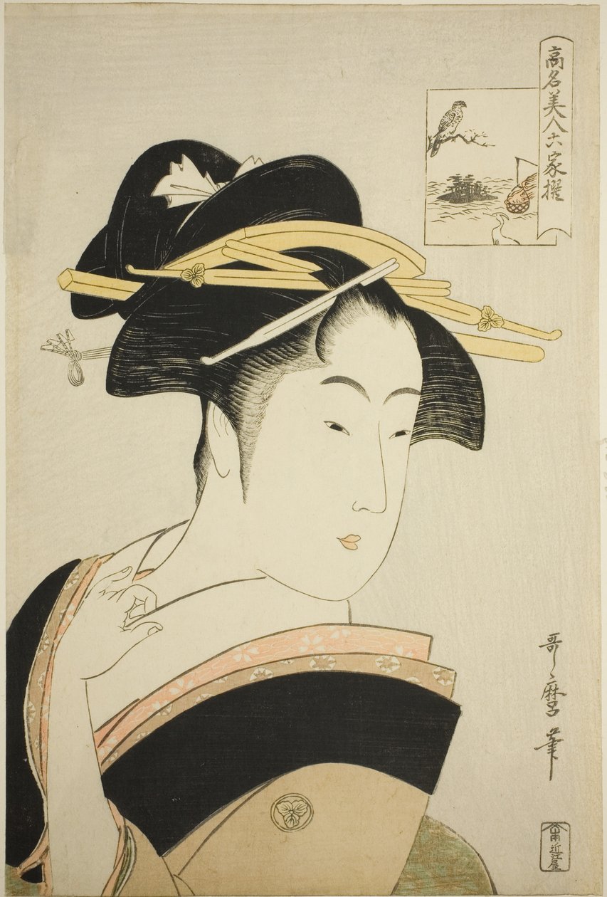 Takashima Ohisa, fra serien "Renowned Beauties Likened to the Six Immortal Poets (Komei bijin rokkasen)" av Kitagawa Utamaro