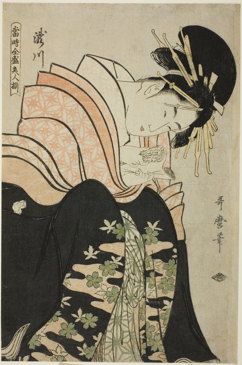 Takigawa, fra serien "Array of Supreme Beauties of the Present Day (Toji zensei bijin zoroe)" av Kitagawa Utamaro
