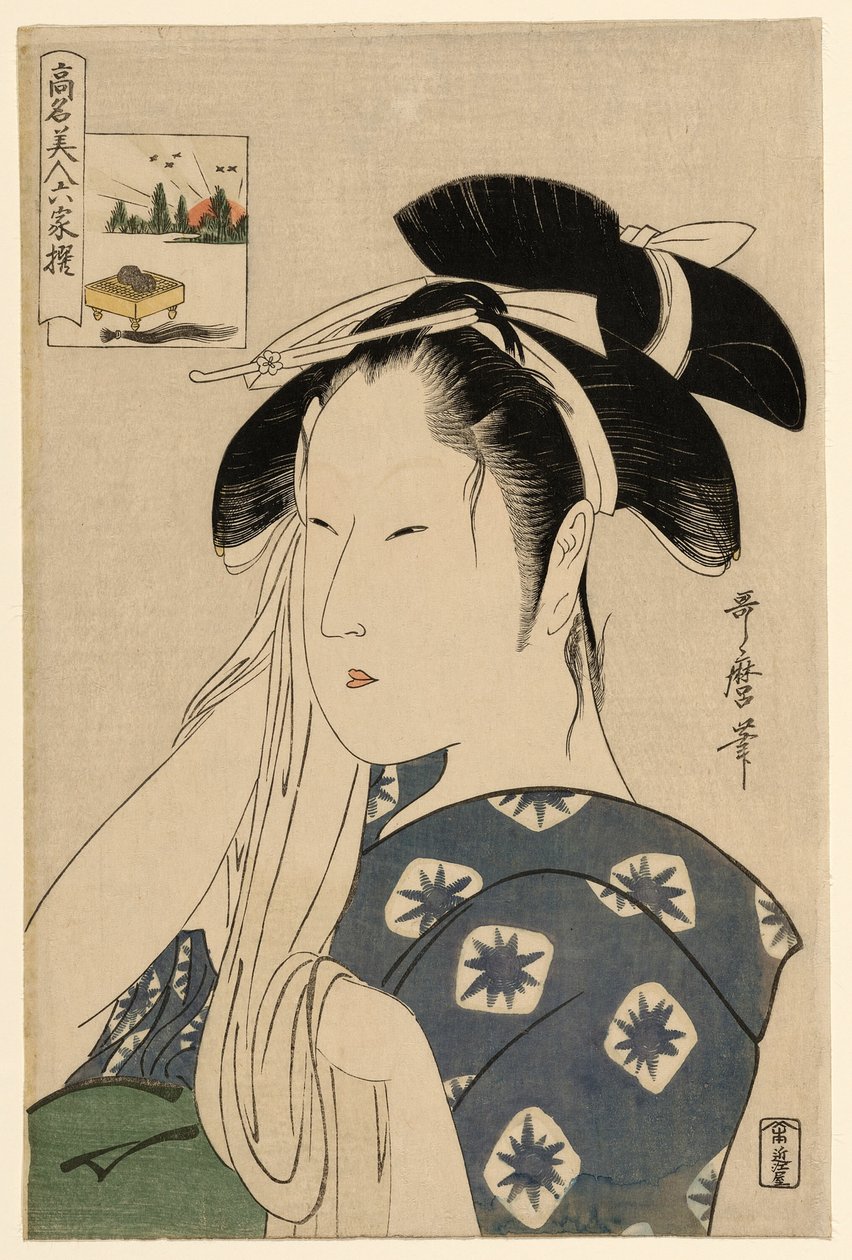 Asahiya-enken, fra serien "Renowned Beauties Likened to the Six Immortal Poets" ("Komei bijin rokkasen") av Kitagawa Utamaro