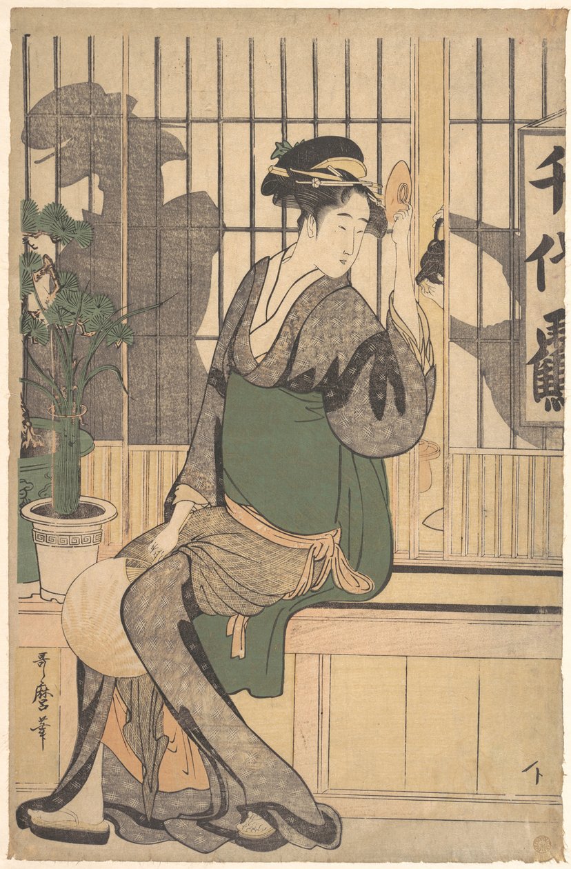 The Chiyozuru Teahouse Shadows on the Shoji, 1790s av Kitagawa Utamaro