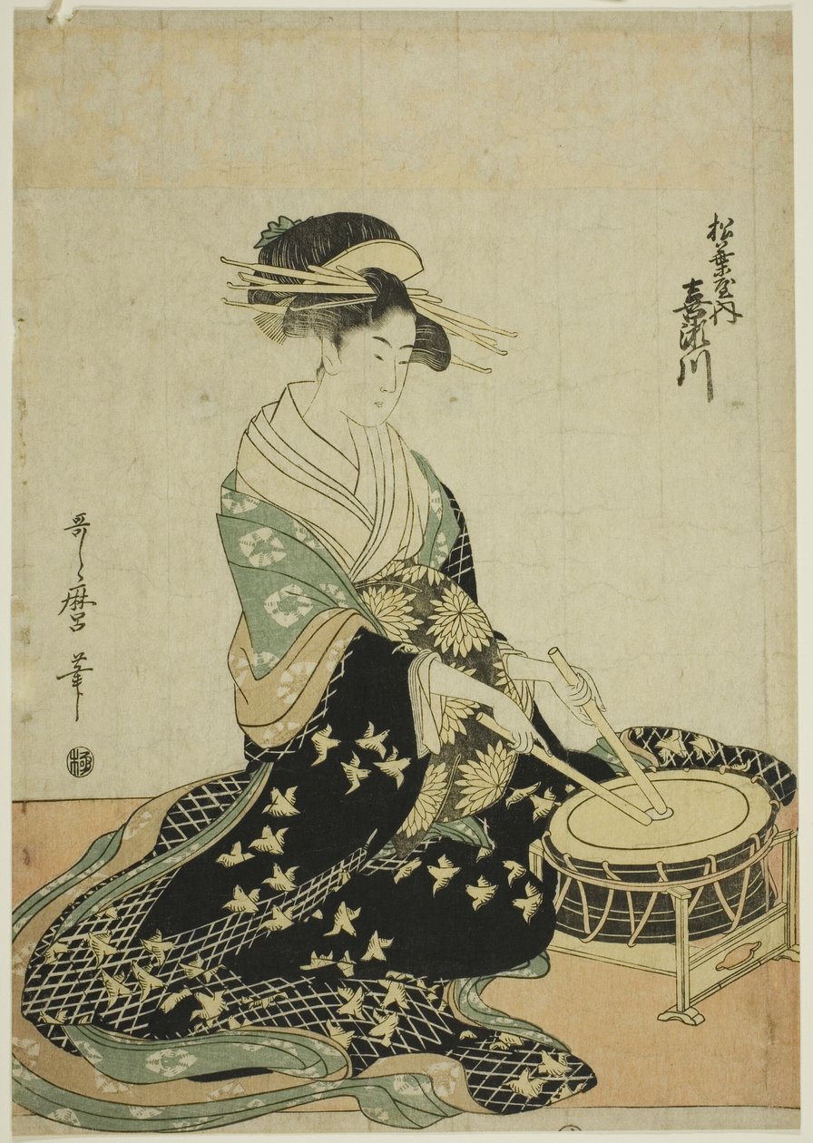 Courtesan Kisegawa fra Matsubaya, fra en serie uten tittel med kurtisaner fra Matsubaya som fem musikere av Kitagawa Utamaro