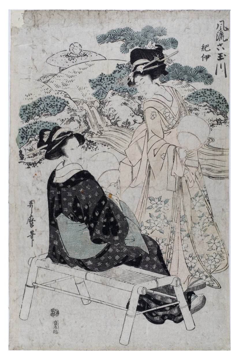 The Elegant Six Jewel Rivers, ca. 1800-1805 (treblokktrykk på papir) av Kitagawa Utamaro