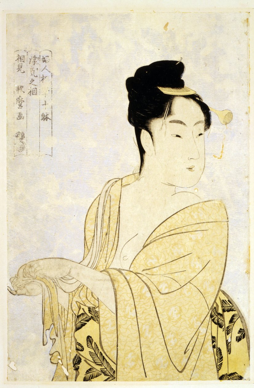 The Fancy-Free Type, fra serien Ten Types in the Physiognomic Study of Women par Utamaro, Kitagawa (1753-1806), ca. 1793 - Fargetresnitt, 34,2x22,6 - Privat samling av Kitagawa Utamaro