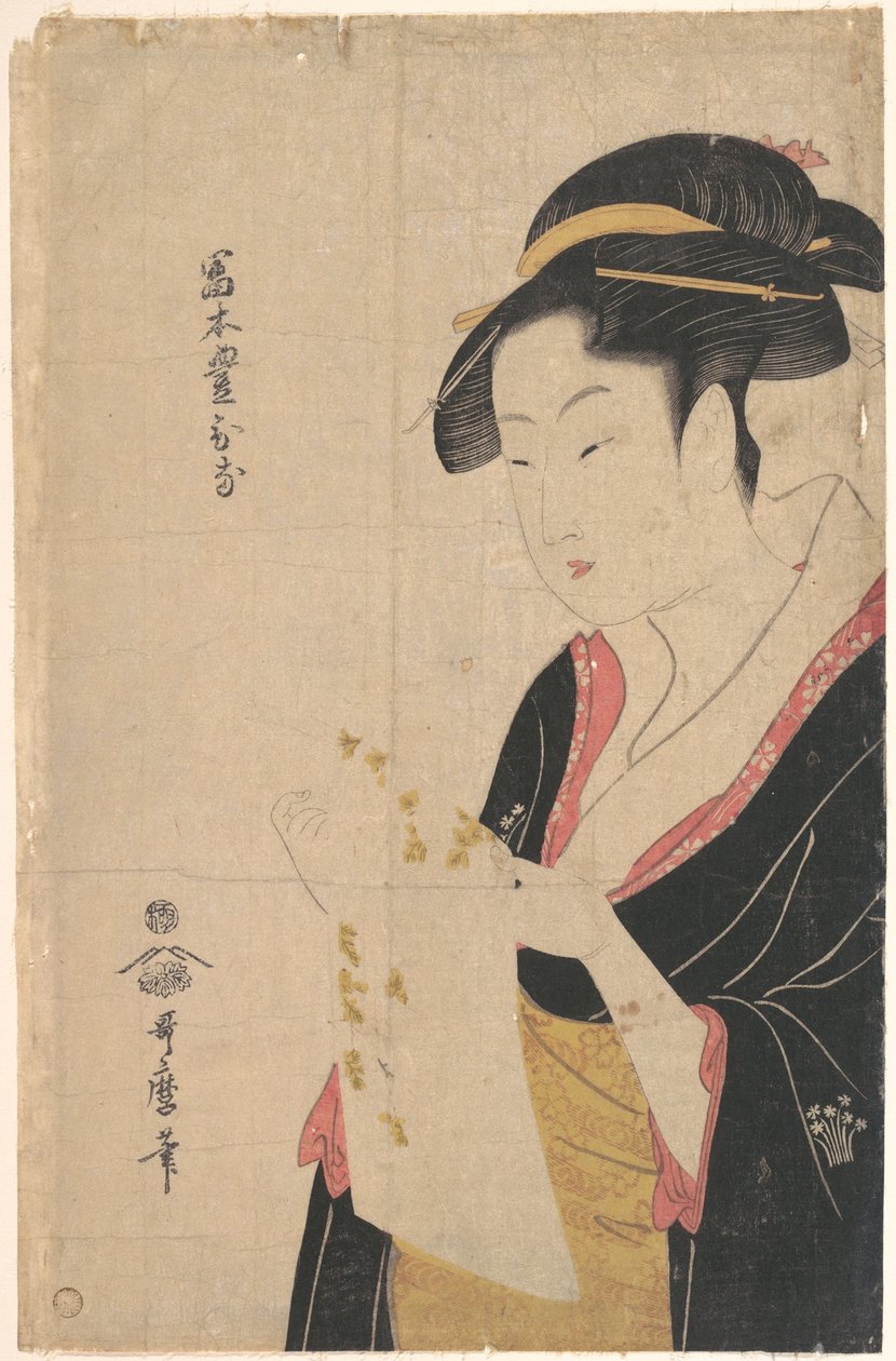Damen Tomimoto Toyohina leser et brev av Kitagawa Utamaro