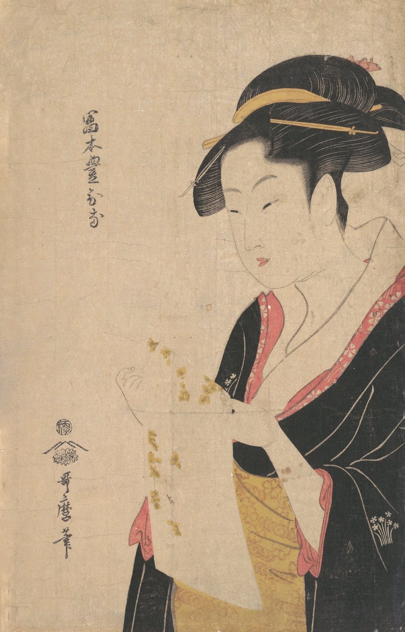 Lady Tomimoto Toyohina leser et brev, 1790. av Kitagawa Utamaro