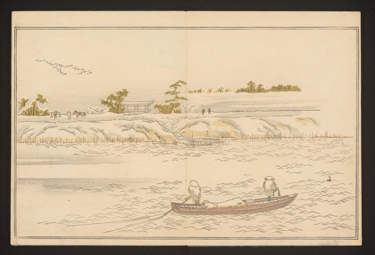 Bredden av Sumida-elven i snø av Kitagawa Utamaro