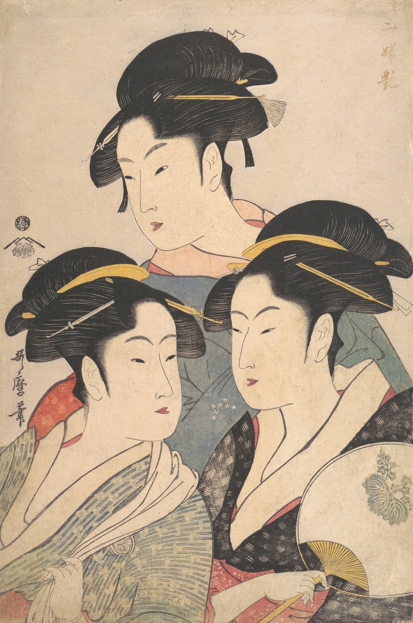 Tre skjønnheter fra Kwansei-perioden, ca. 1791. av Kitagawa Utamaro