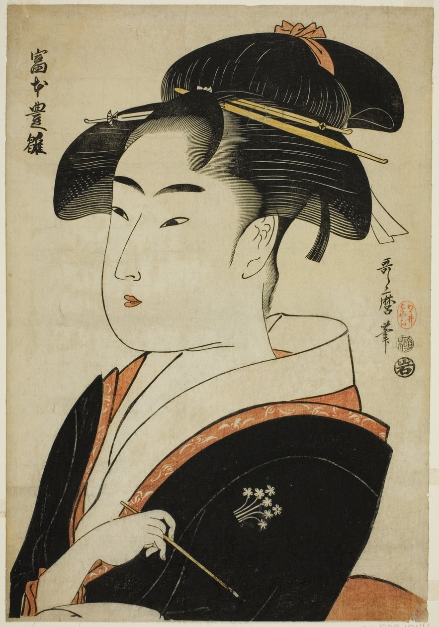 Toyohina Tomimoto, fra seriens "fa network s beautie s of Edo (Edo old name beauty)" av Kitagawa Utamaro