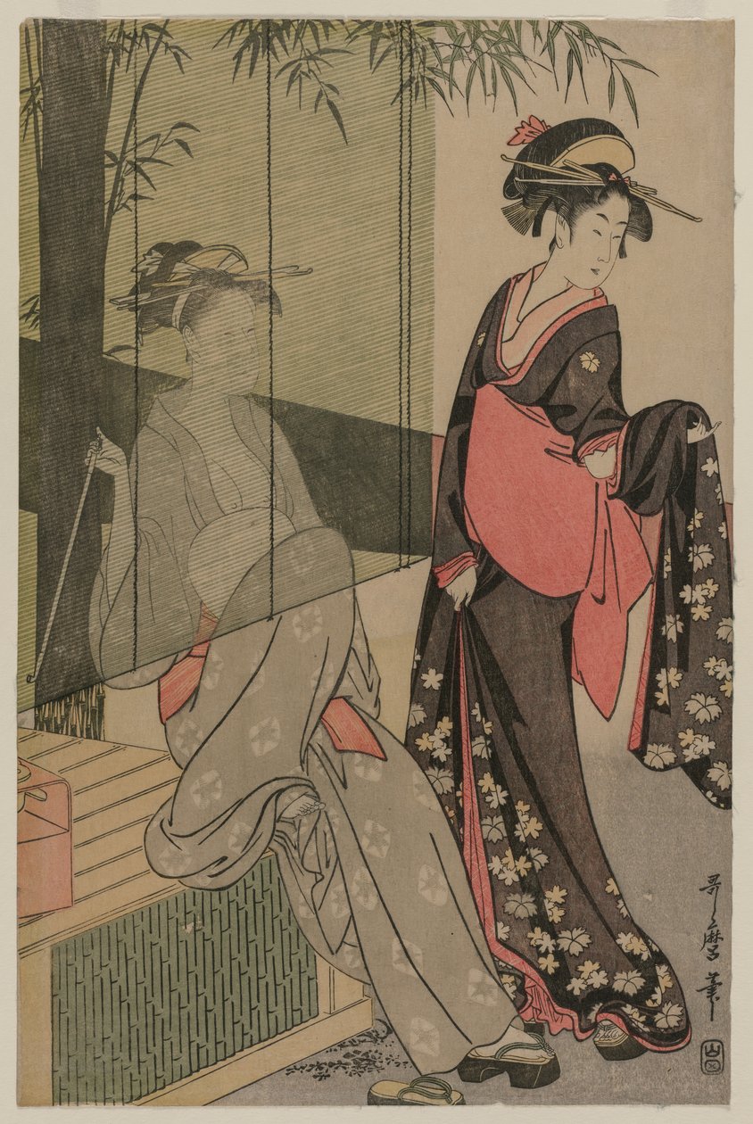 To kvinner av en bambusgardin av Kitagawa Utamaro