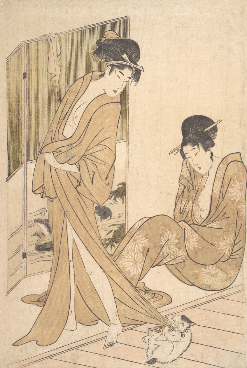 To unge kvinner pakket inn i Yukata etter et bad, ca. 1796. av Kitagawa Utamaro