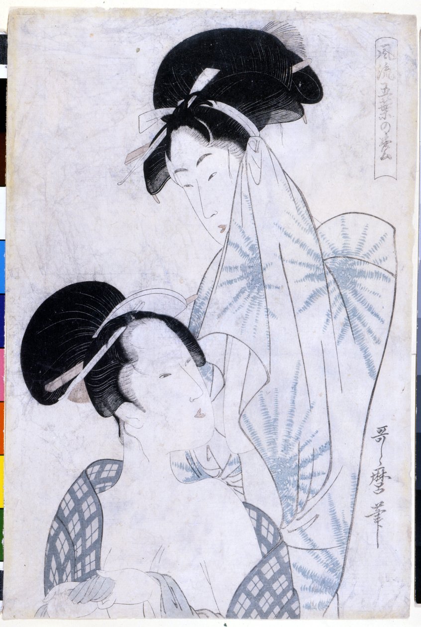 To kvinner forlater badet. 1800. Kunstverk av Utamaro KITAGAWA (1753-1806). av Kitagawa Utamaro