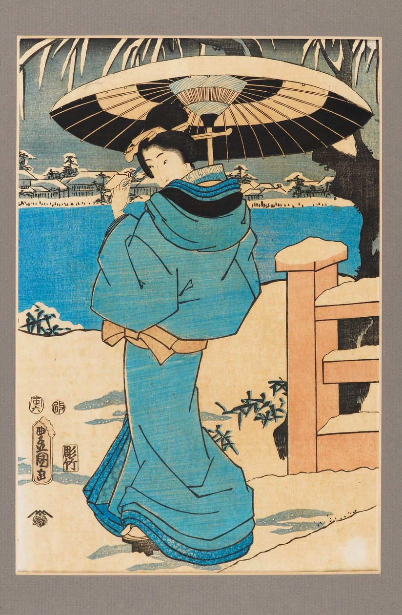Ukiyo-e-trykk - En kvinne som holder en kam, c1800-tallet av Kitagawa Utamaro