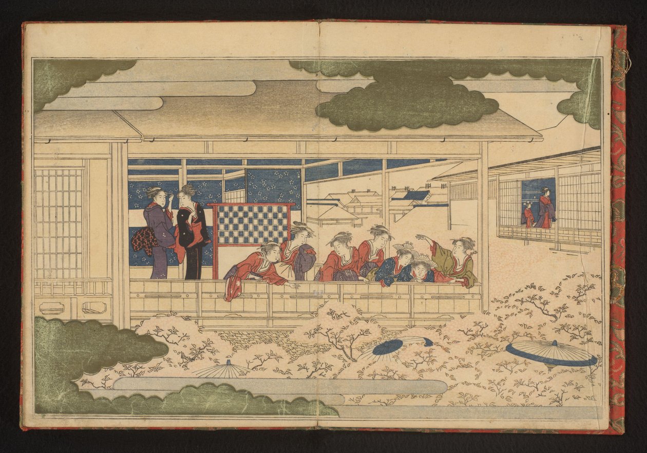 Ser på paraden nedover hovedgaten, Nakanochô, i Yoshiwara fornøyelseskvarter av Kitagawa Utamaro