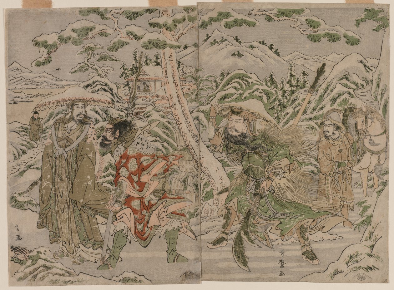 Vinterscene fra Romance of the Three Kingdoms, ca. 1790. av Kitagawa Utamaro