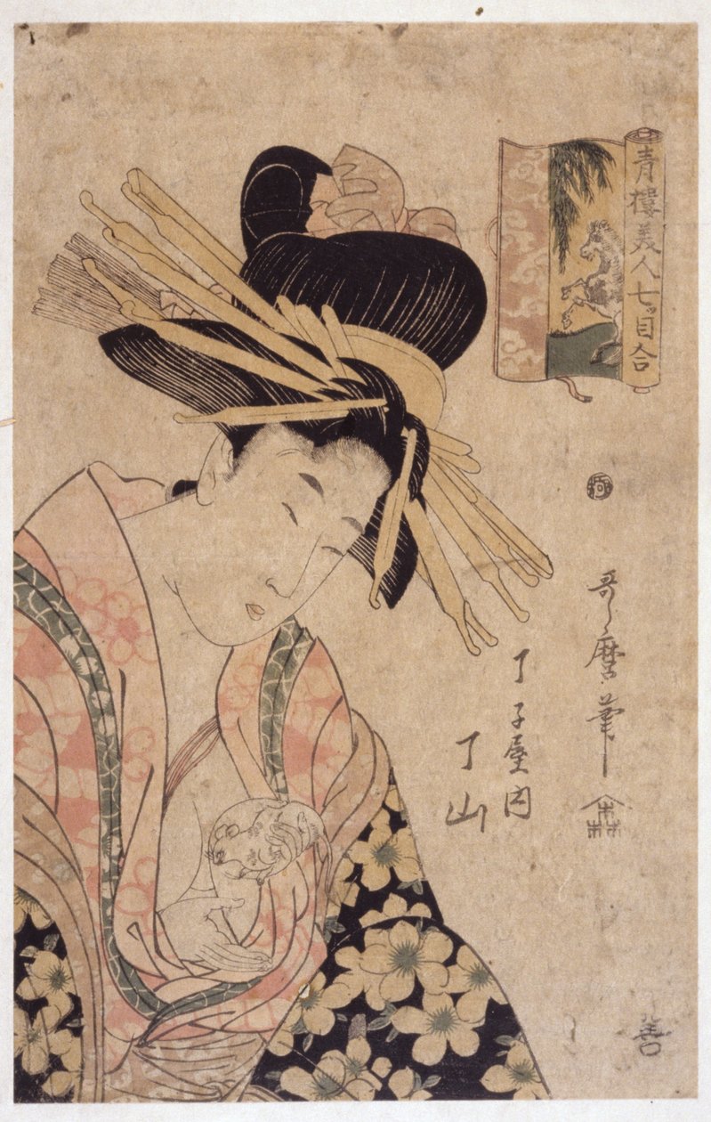 Kvinne og hvit mus av Kitagawa Utamaro
