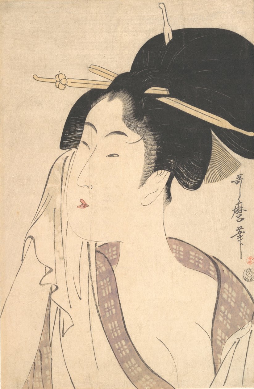 Kvinne slapper av etter badet sitt, 1790-tallet. av Kitagawa Utamaro