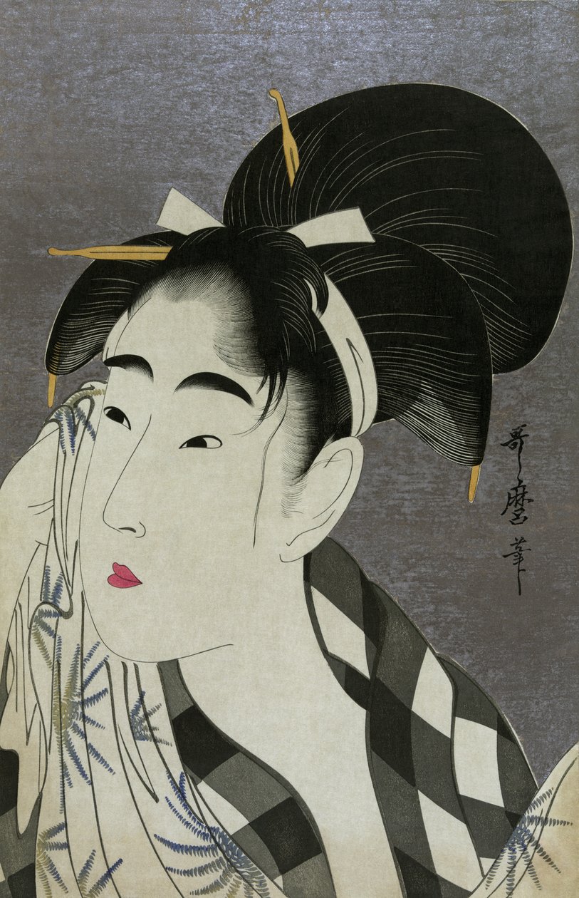 Kvinne som tørker svette, 1798 av Kitagawa Utamaro