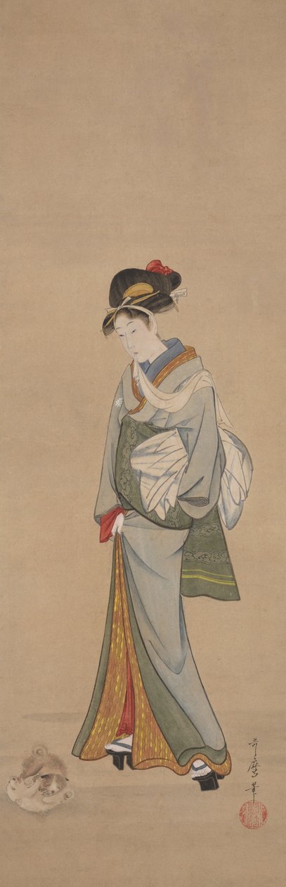 Kvinne med valper av Kitagawa Utamaro
