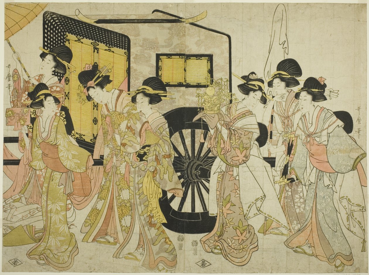 Kvinner som imiterer en keiserlig prosesjon av Kitagawa Utamaro
