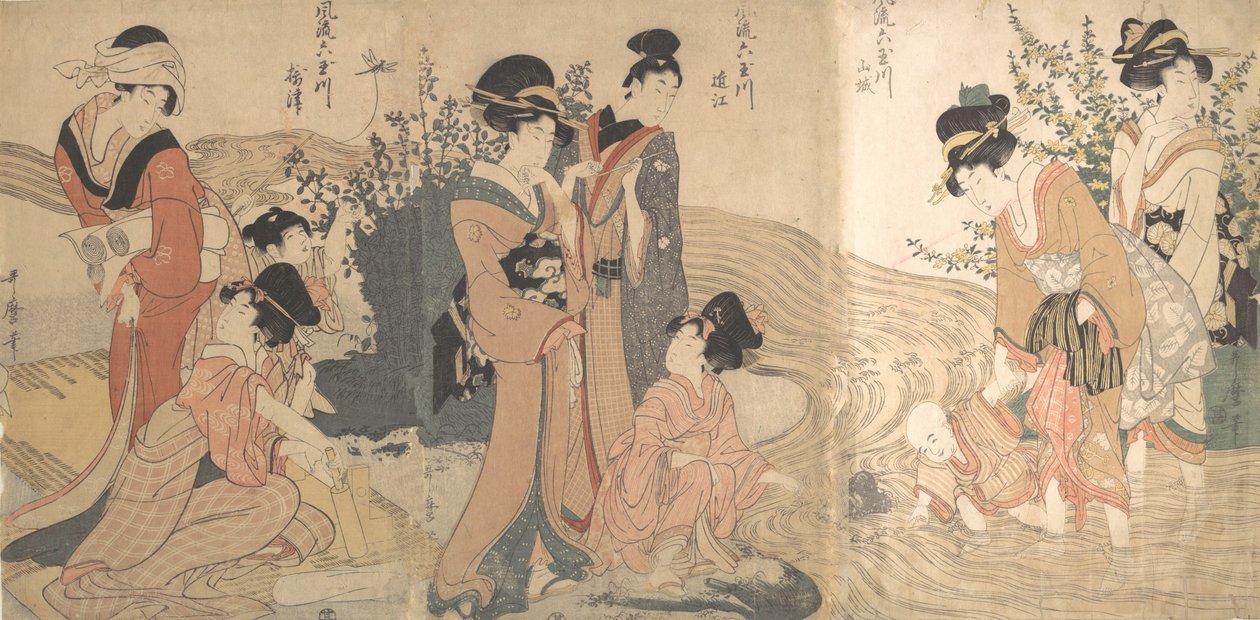 Kvinner og barn på bredden av en bekk, slutten av 1700-begynnelsen av 1800-tallet. av Kitagawa Utamaro