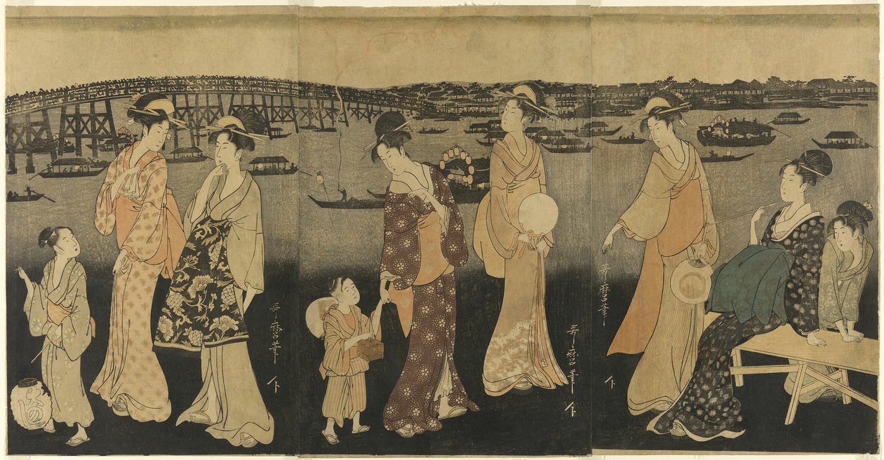 Kvinner ser på fyrverkeri ved Sumida-elven av Kitagawa Utamaro