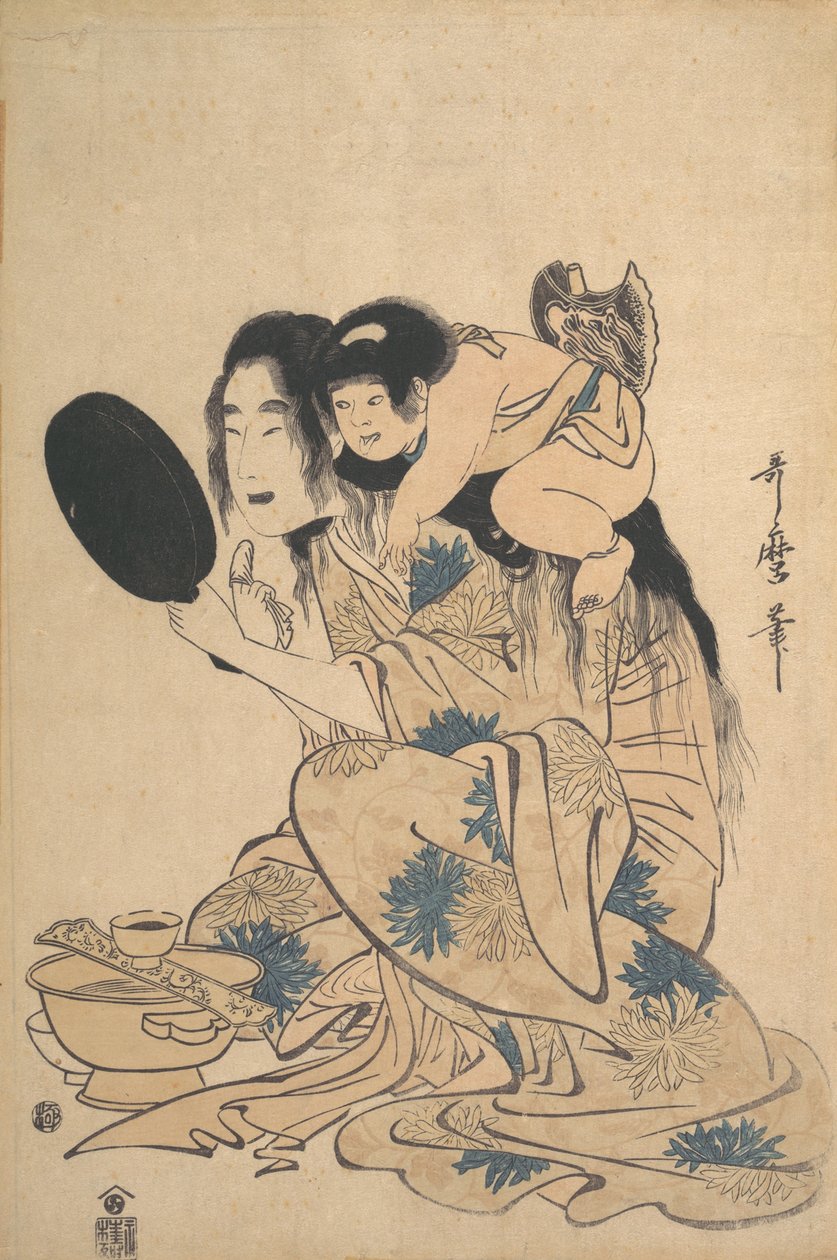 Yamauba sverter tennene hennes og Kintoki, ca. 1795. av Kitagawa Utamaro