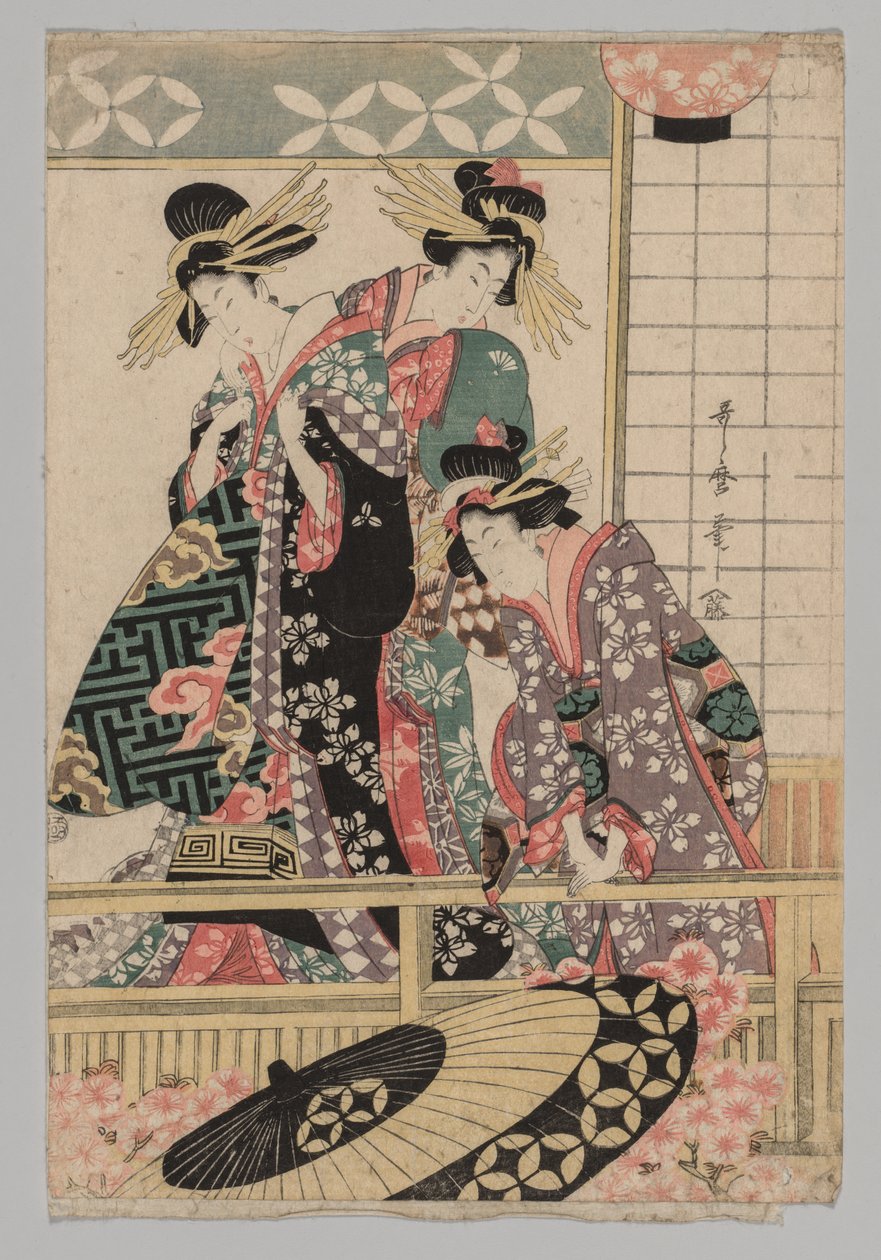 Yoshiwara kvinner ser inn i gaten om våren av Kitagawa Utamaro