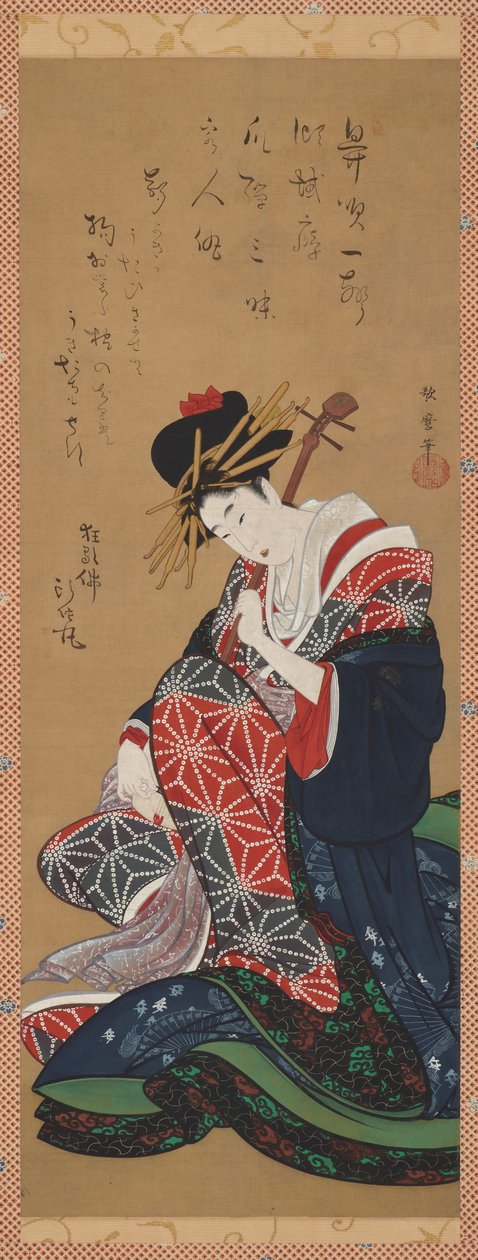Shamisen Player, Edo-periode, slutten av 1700-begynnelsen av 1800-tallet. av Kitagawa Utamaro II