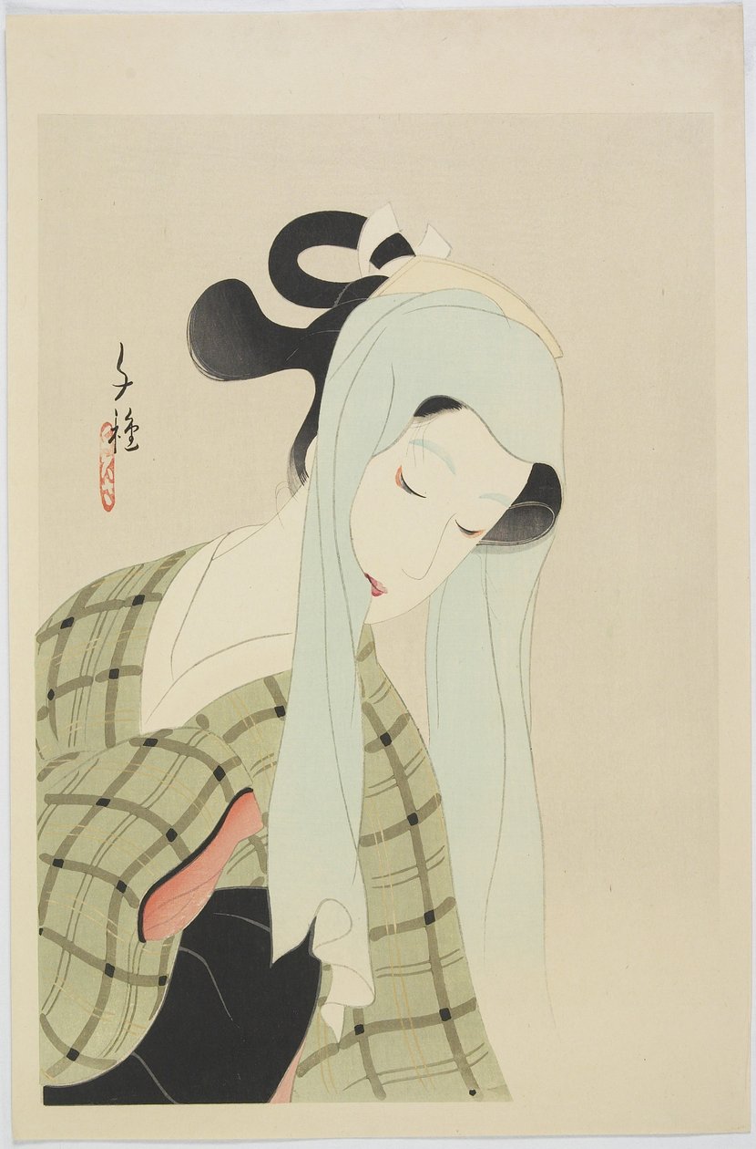 Ochiyo fra Chikamatsu Spille Shinj? yoi g?shin, tidlig på 1900-tallet (farget treblokktrykk) av Kitani Chigusa Kitani Chigusa